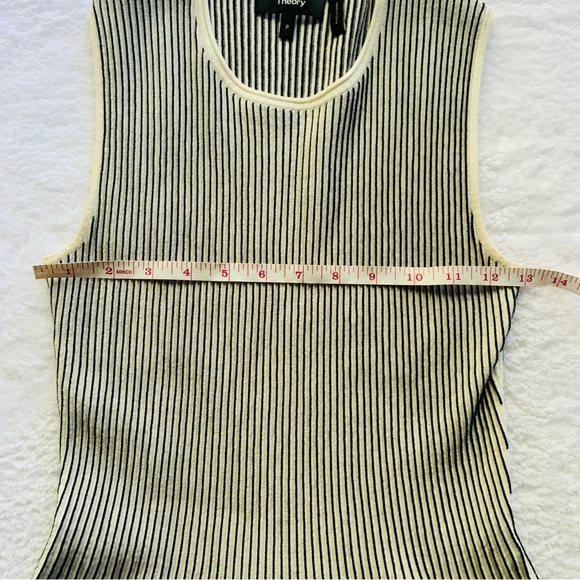 Theory Striped White Black Canelis Prosecco Peplum Tank | X-Small - Picture 6 of 10